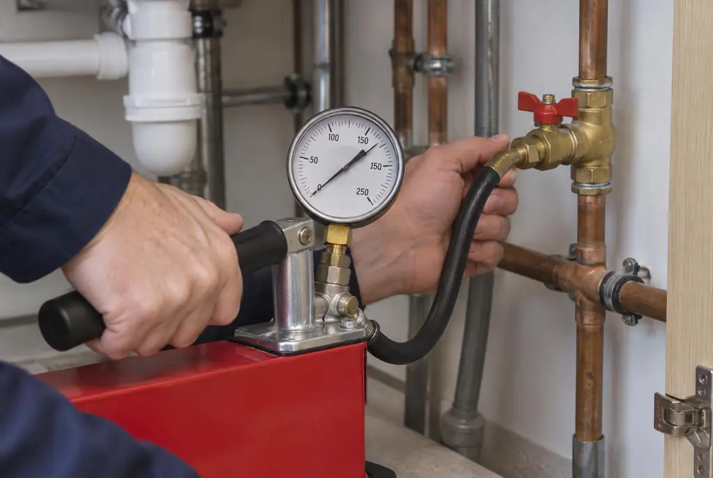 Lekdetectie Doorn – druktest op een waterleiding met een manometer